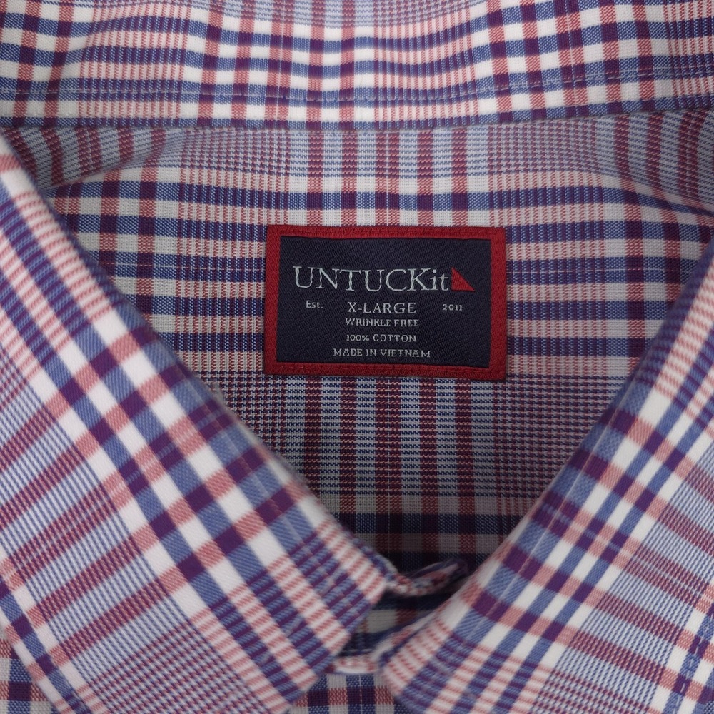 UNTUCKit Shirt Mens XL Red Glen Plaid Reventon Long Sleeve Wrinkle Free Cotton - Picture 6 of 13